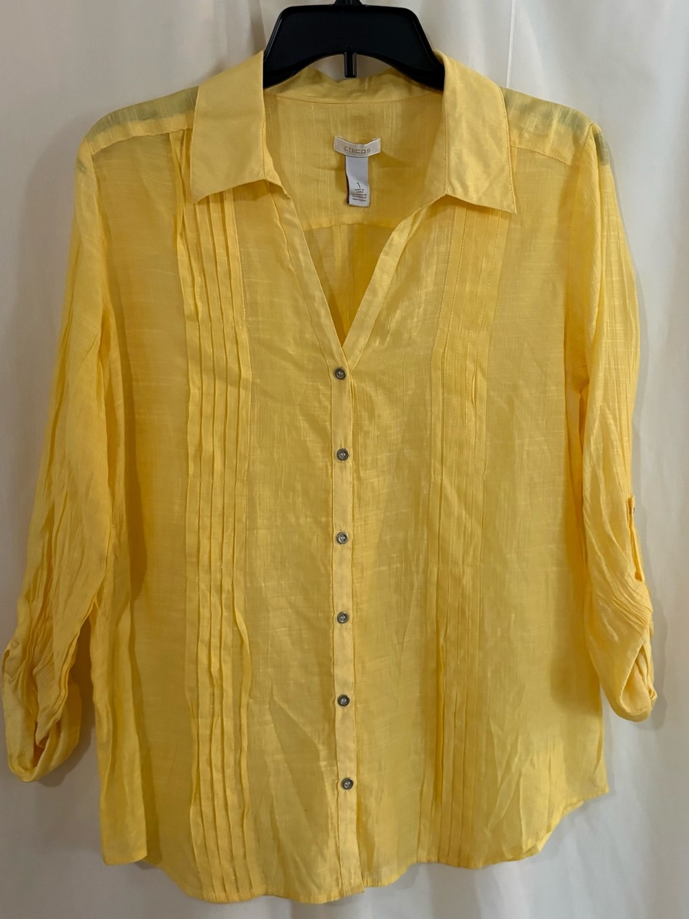 Chico's Sunny Yellow Pintuck Button-Down Shirt